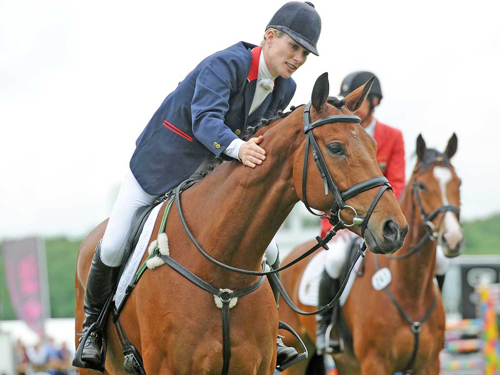 Zara Phillips and High Kingdom celebrate their third place at the
Bramham International Horse Trials yesterday