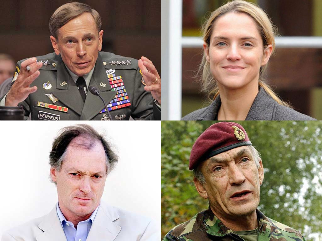 What do these people have in common? (Clockwise from top left): CIA Director David Petraeus, Tory MP Louise Mensch, General Sir Mike Jackson and our own Terence Blacker