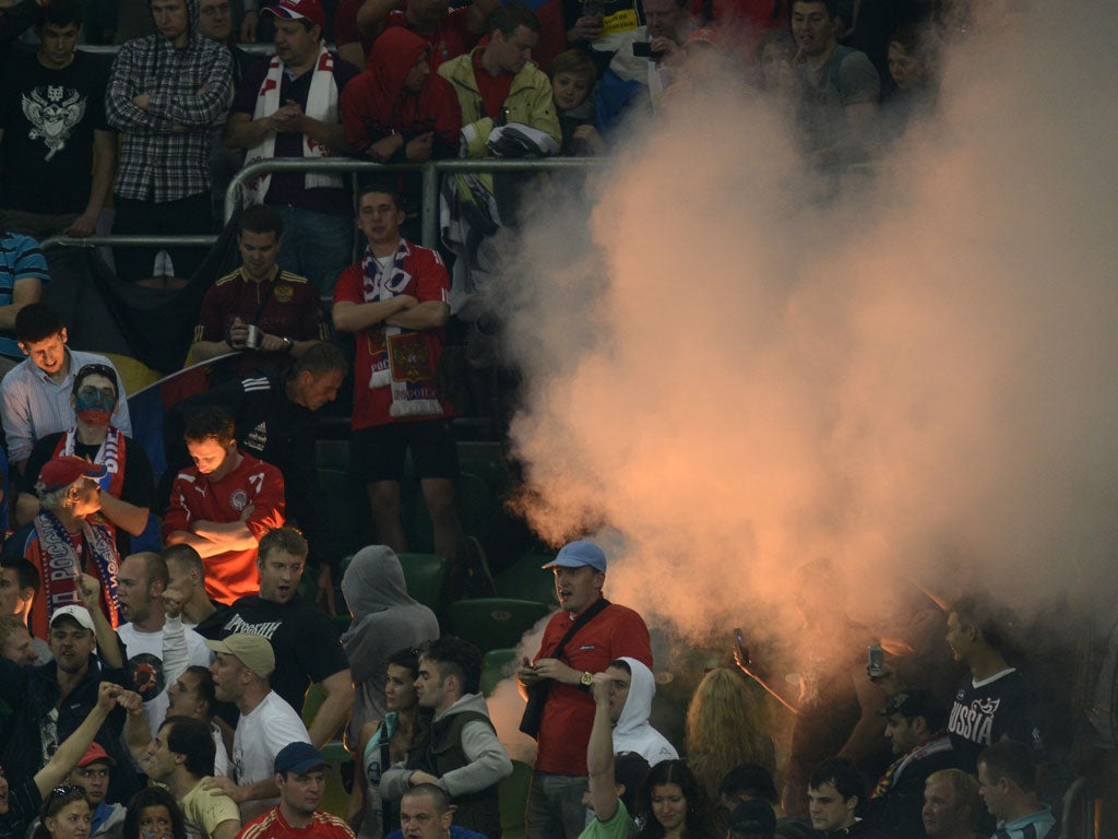 Flares were set off at the end of the match