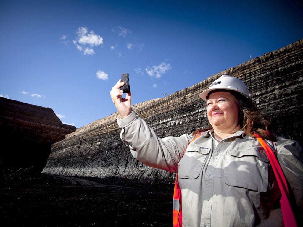 Gina Rinehart at the newly opened Alpha Coal Project in Queensland's Galilee Basin