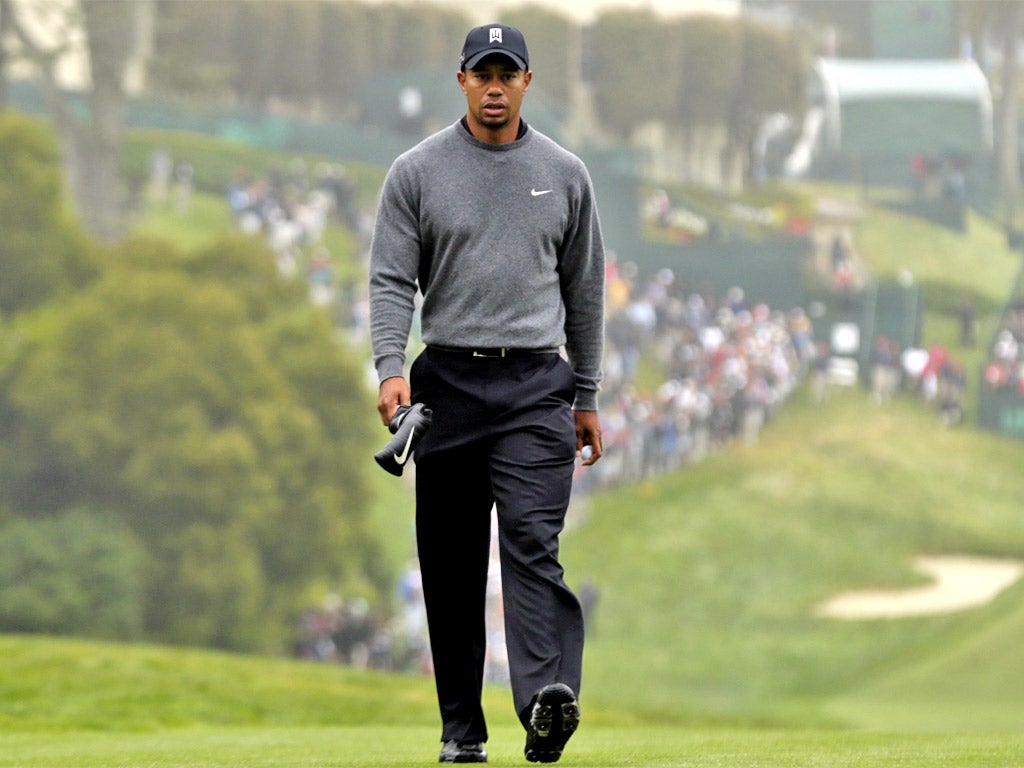 Tiger Woods on his way to the 18th during practice for the US Open