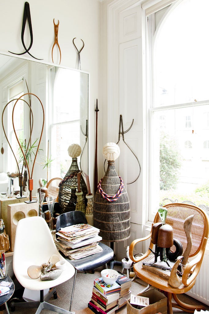 Eclectic: The collection also features a hat stretcher (on the wicker chair)