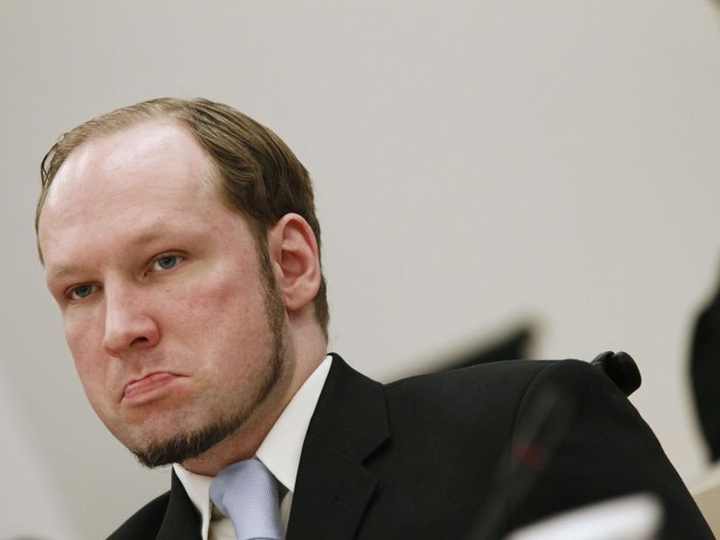 Anders Breivik in court yesterday