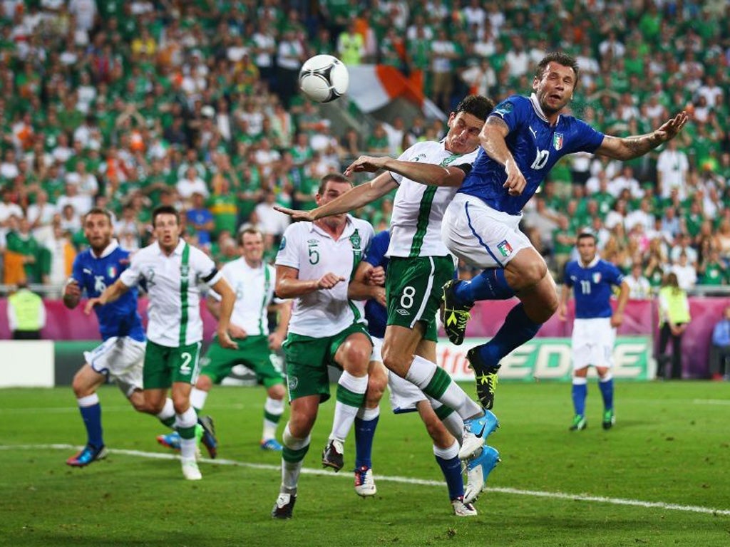 Antonio Cassano scores against Ireland