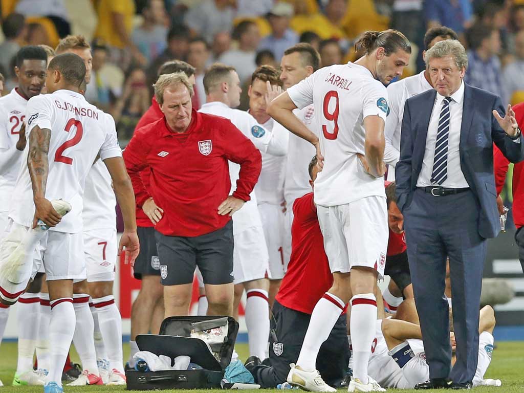 Roy Hodgson issues orders to Andy Carroll before extra time last
night