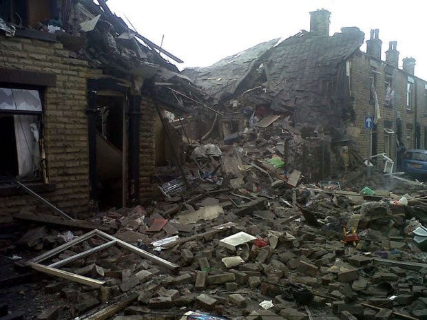 A damaged housed at the scene of the gas explosion in Oldham