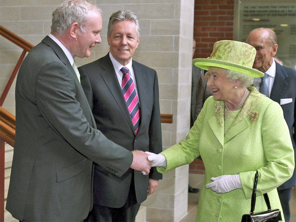 The Queen shakes hands with Martin McGuinness