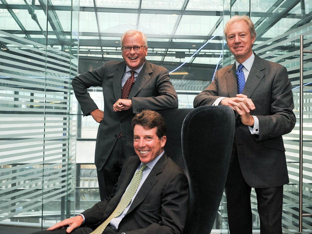 Bob Diamond, seated, with the former CEO John Varley and Barclays chairman Marcus Agius