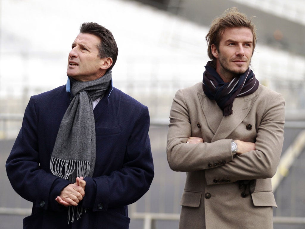 David Beckham with Seb Coes at the Olympic Stadium