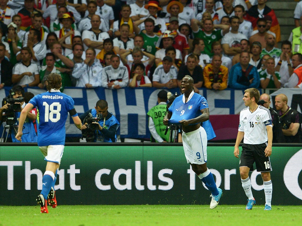 Mario Balotelli celebrates his first goal