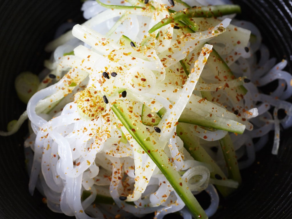 Shirataki noodles with cucumber and ponzu