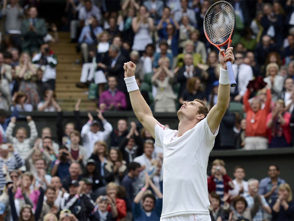 Andy Murray celebrates victory and progression to the semi-finals