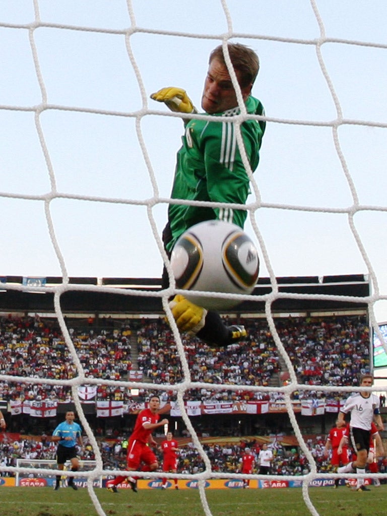 Germany keeper
Manuel Neuer is
beaten by Frank
Lampard's shot
in 2010