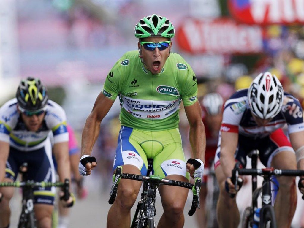 Peter Sagan celebrates