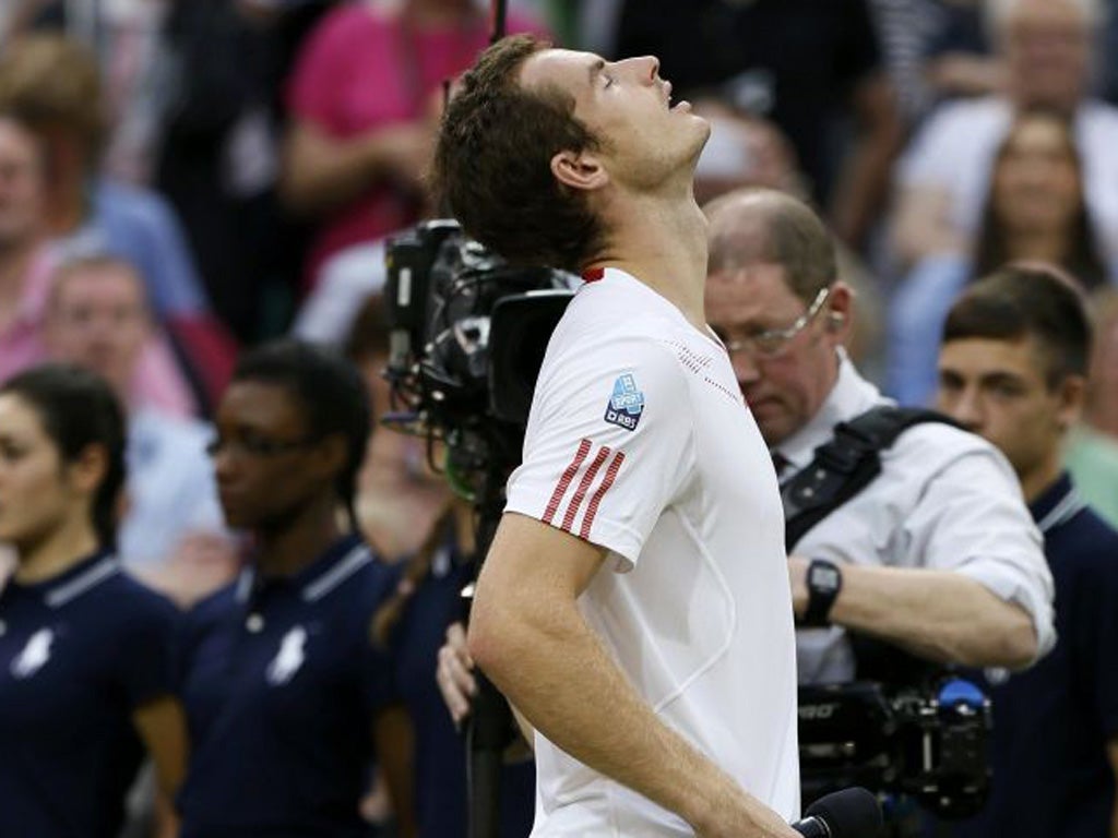 An emotional Andy Murray on centre court after losing to Roger Federer