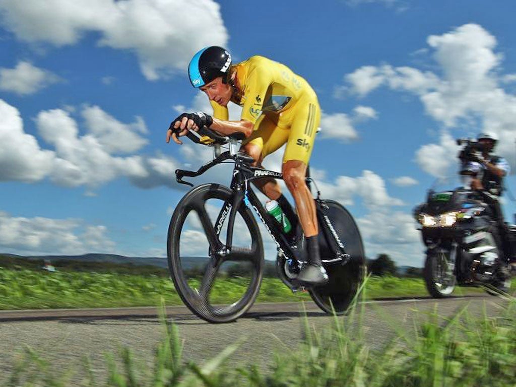 Bradley Wiggins on his way to winning stage nine of the Tour de France