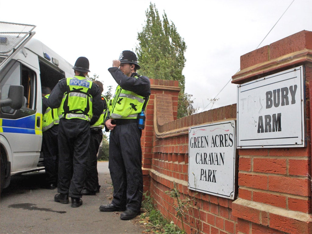 Police at the Greenacre caravan site in Leighton Buzzard