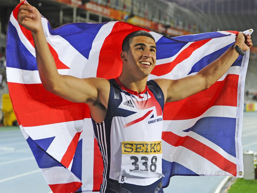 Adam Gemili celebrates his victory in Barcelona last night