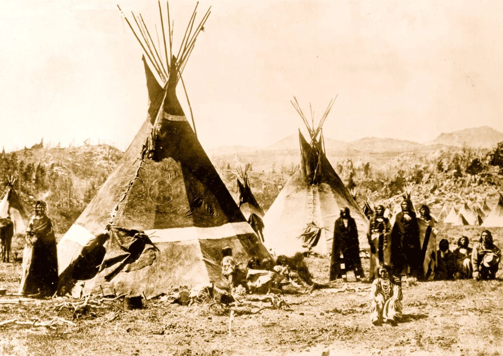 Shoshone Indian tepees, from 1900. Each tribe evolved a slightly different tepee design