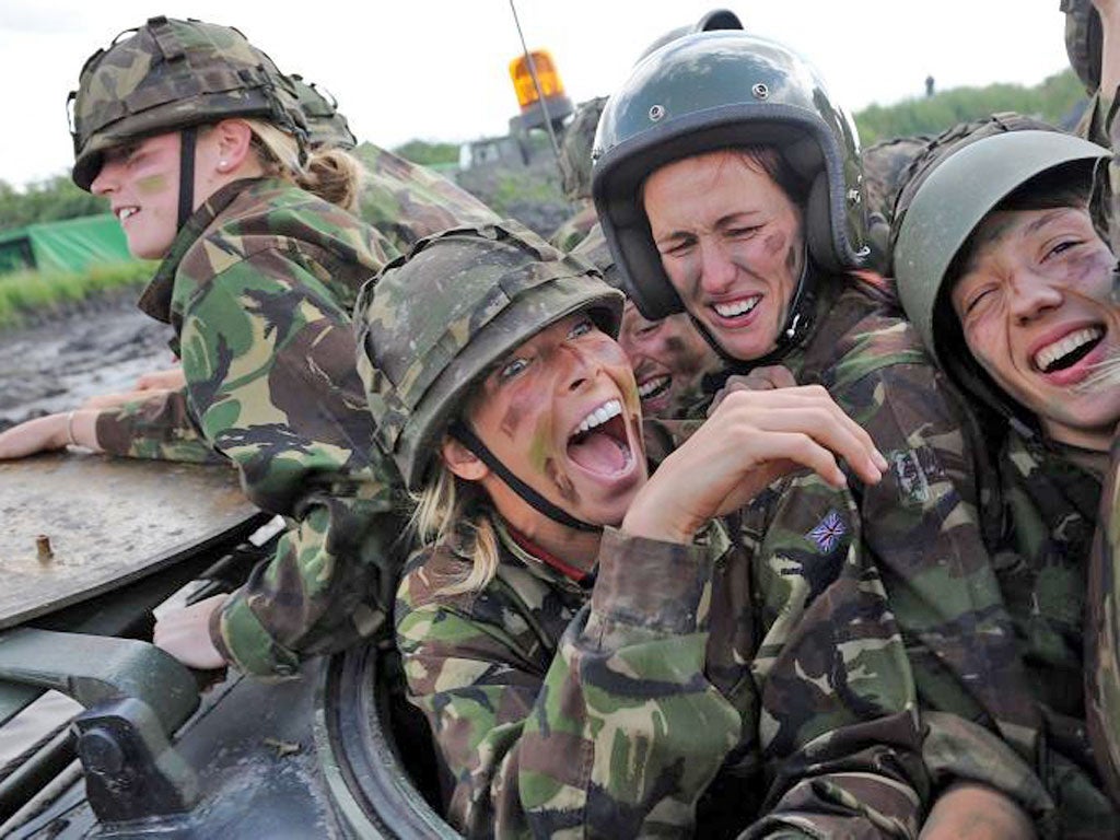 Rachel Brown (centre left) on a visit to Tankmania with her GB team-mates