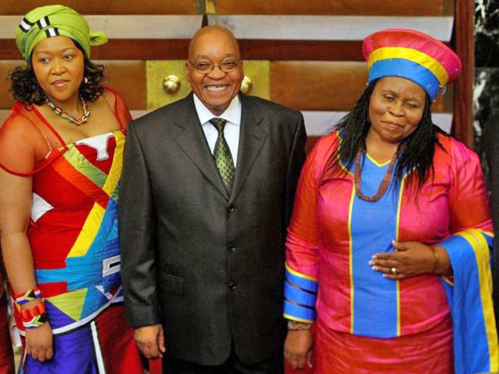 The openly polygamous 67-year-old President with wives Thobeka
Madiba, left, and Sizakele Khumalo, has now six wives