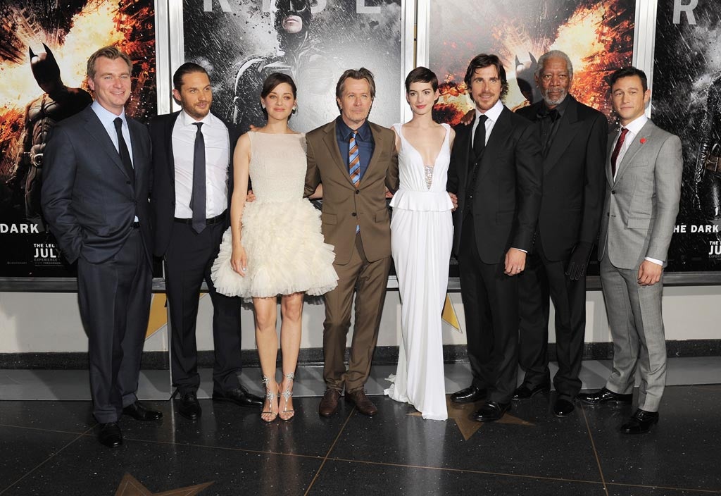 Christopher Nolan, Tom Hardy, Marion Cotillard, Gary Oldman, Anne Hathaway, Christian Bale, Morgan Freeman and Joseph Gordan-Levitt attend 'The Dark Knight Rises' New York Premiere at AMC Lincoln Square Theater