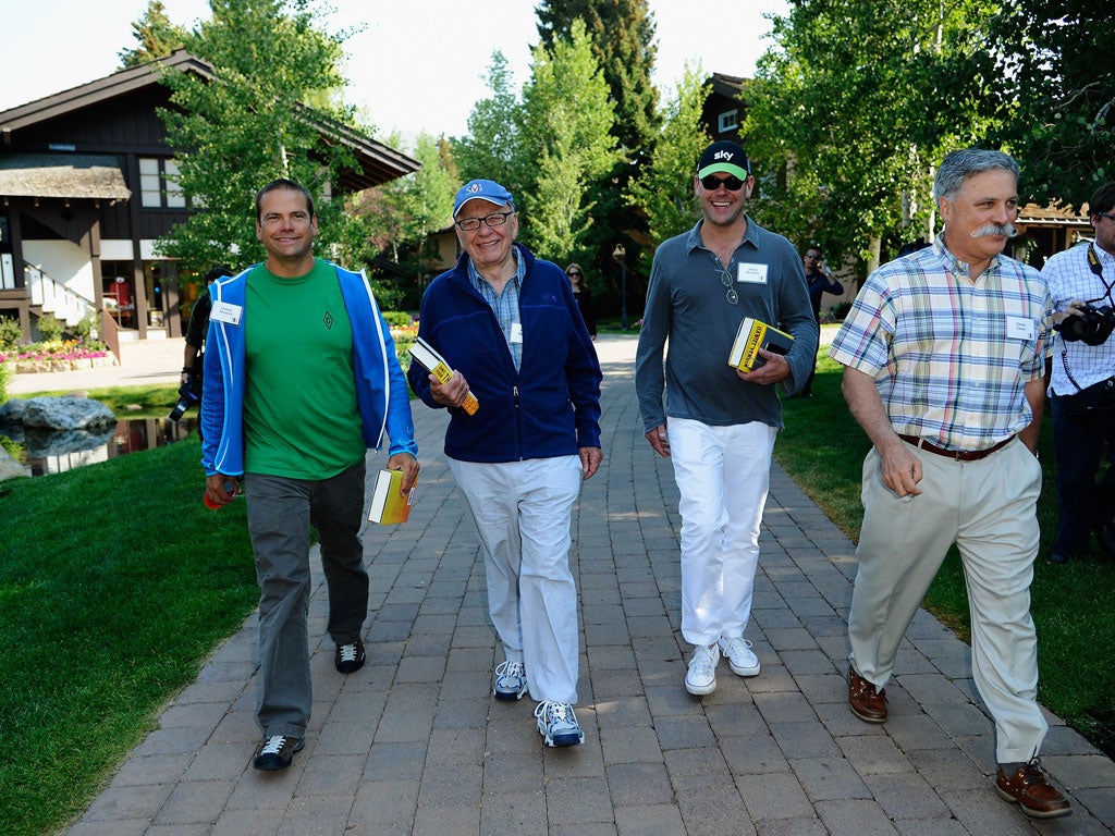 From left: Lachlan, Rupert and James Murdoch, with Chase Carey, chief operating officer of News Corp, last year