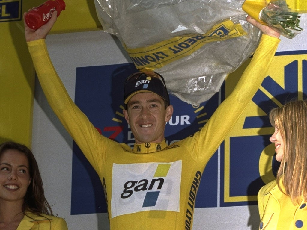 &#13;
Chris Boardman in the Tour de France yellow jersey in 1997&#13;