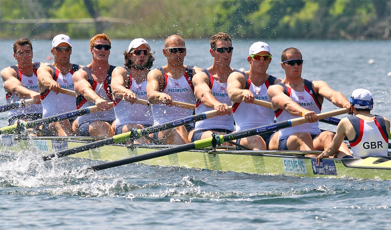 Greg Searle (far left) with the Great Britain men’s eight