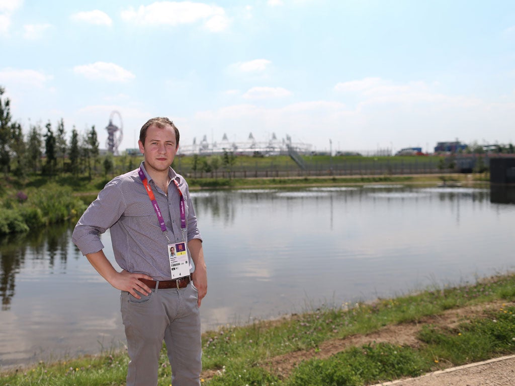 Reporter Tom Peck in the Wetlands Area of the Olympic Park in Stratford