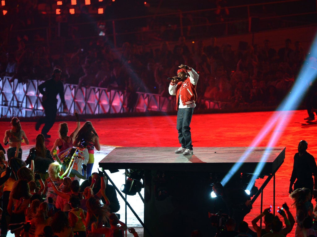 Dizzee Rascal performs at the Olympics opening ceremony