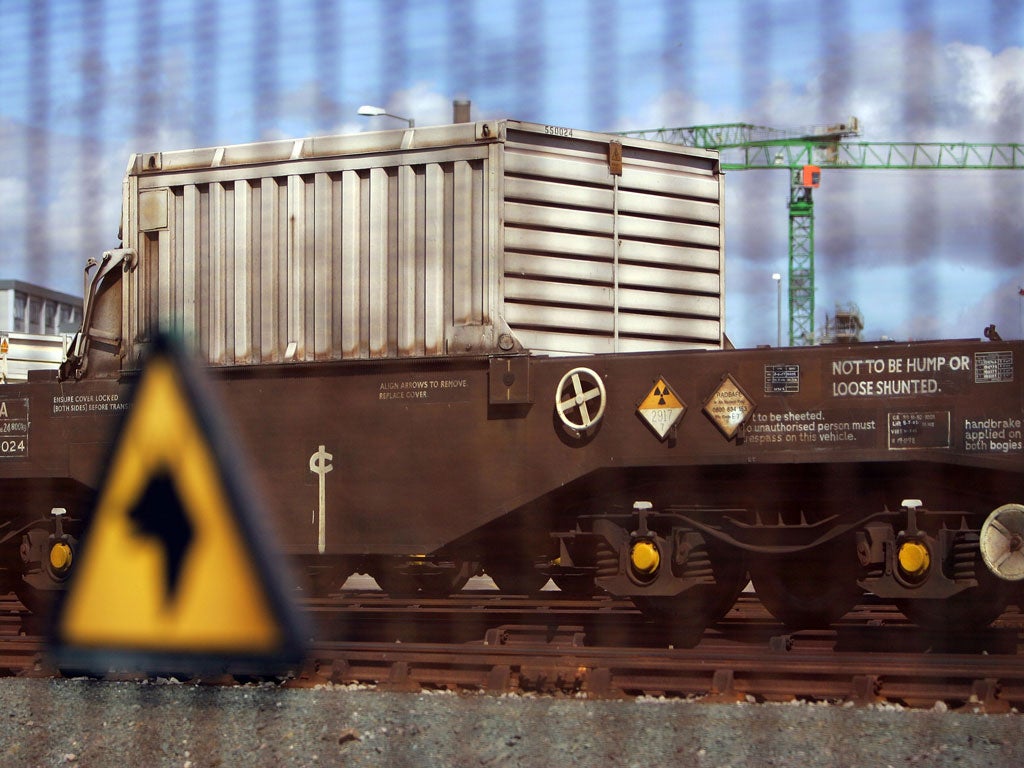 Waste land: A train used for carrying flasks of spent uranium fuel rods sits at Sellafield plant