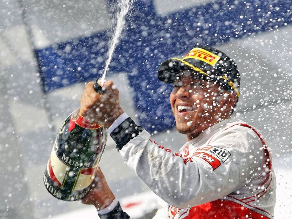 Lewis Hamilton celebrates winning the Hungarian Grand Prix