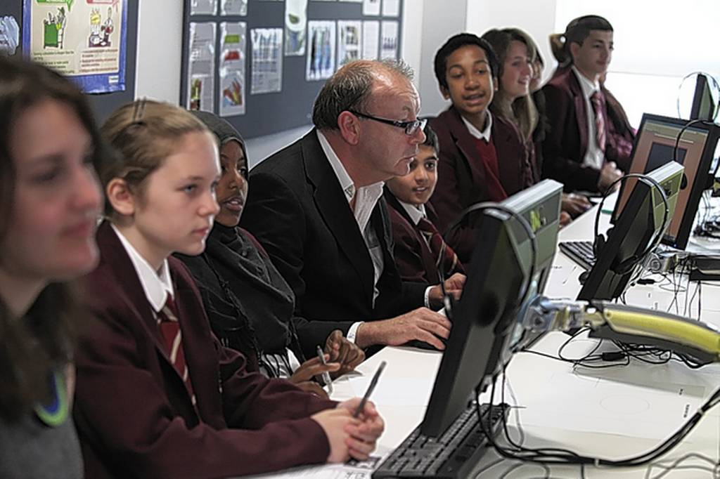 Quizzical: The RSC’s Michael Boyd and students from Phoenix School in Shepherd’s Bush taking part in a live Q&A session which was hosted by former Blue Peter star Konnie Huq