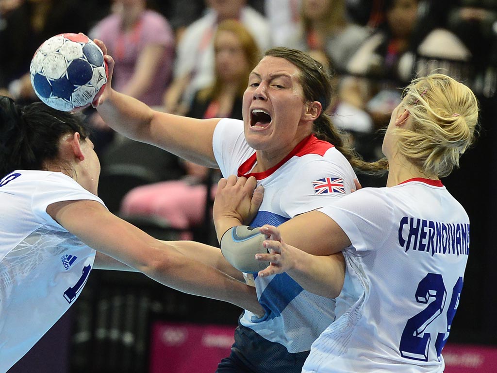 July 30, 2012: Things get rough in the handball as Team GB are beaten by Russia