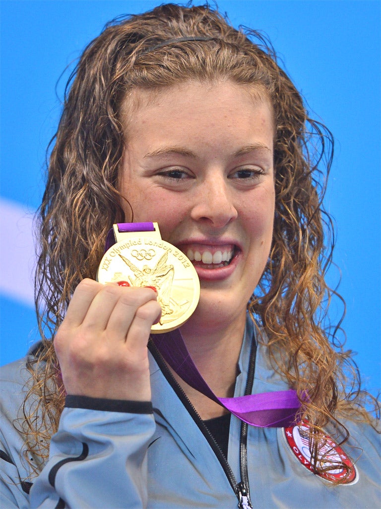 Allison Schmitt celebrates winning gold last night