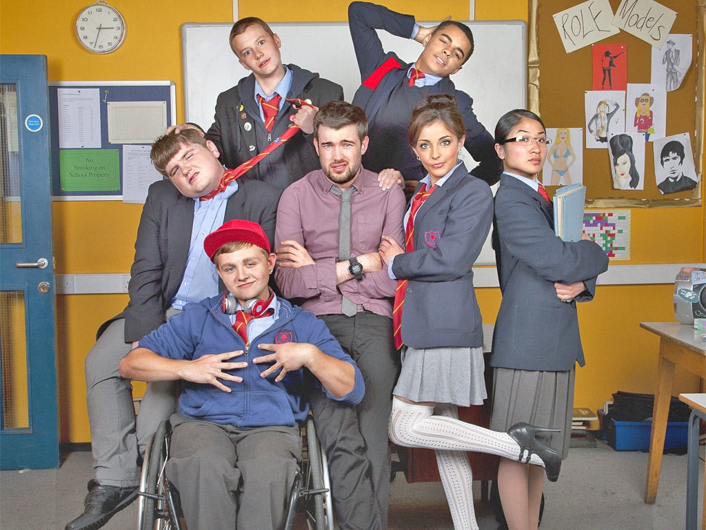 On their marks: Jack Whitehall and the young cast in 'Bad Education' which will be debuted on iPlayer