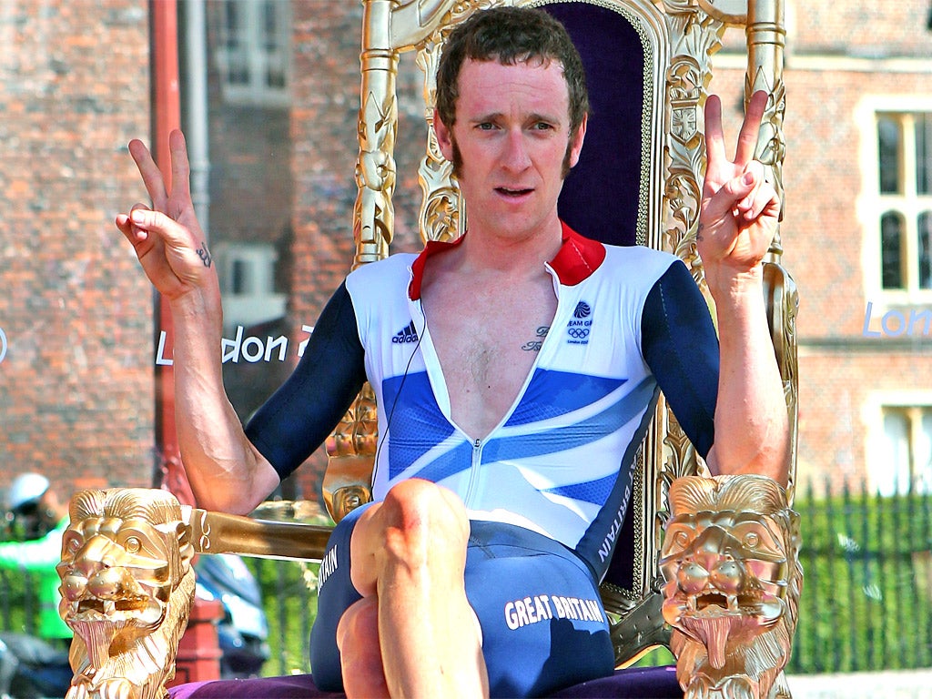 Bradley Wiggins enjoying yesterday's historic victory