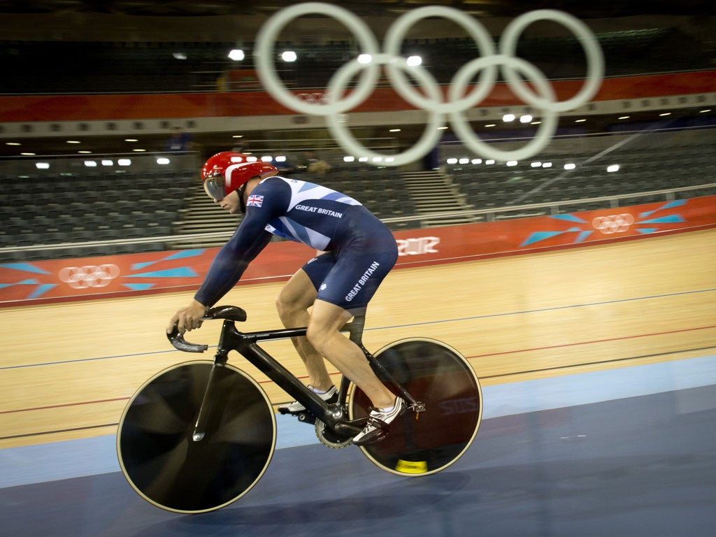 Sir Chris Hoy at a training session in the velodrome