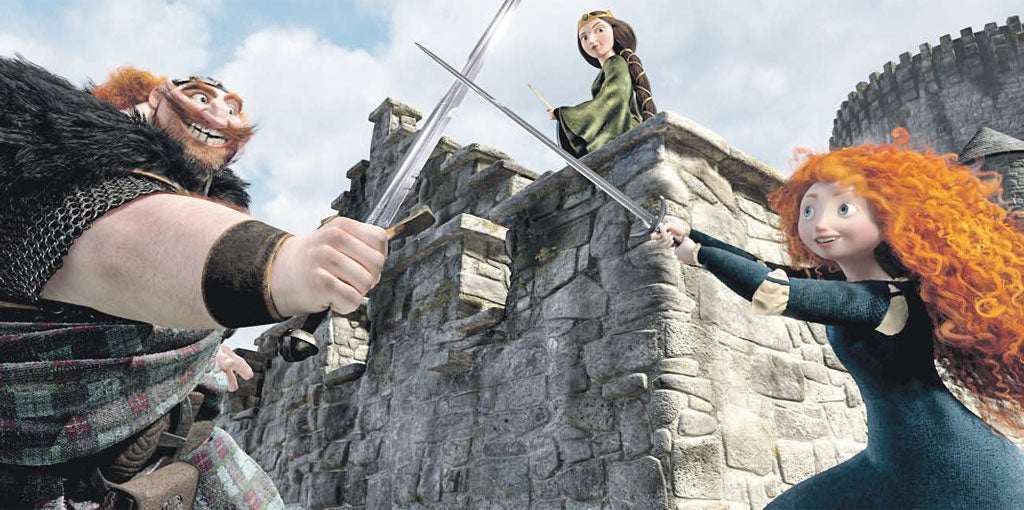 Sword play: Kelly Macdonald provides the voice of Merida (right)