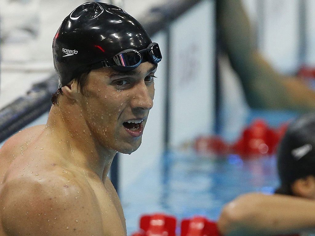 Michael Phelps enjoys the victory over his friend Ryan Lochte