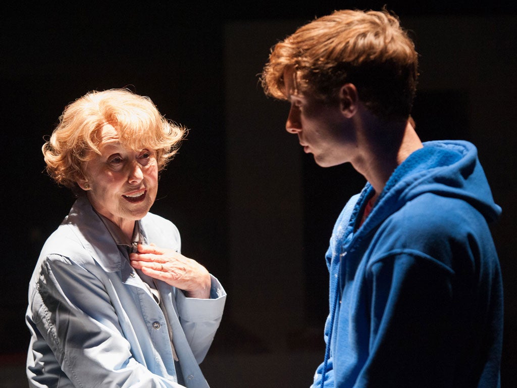 Una Stubbs as Mrs Alexander and Luke Treadaway as Christopher Boone