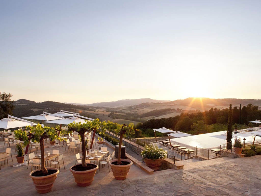 Tuscan sun: the terrace at the Castello di Casole
