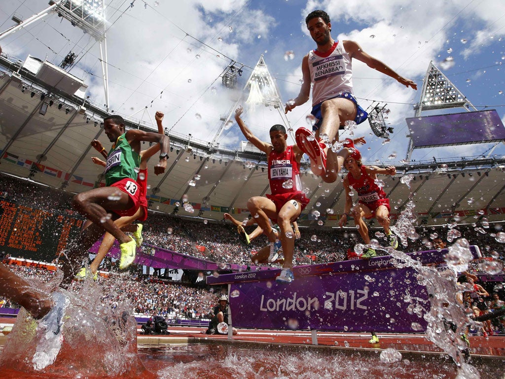 The first round of the men's 3,000m steeplechase