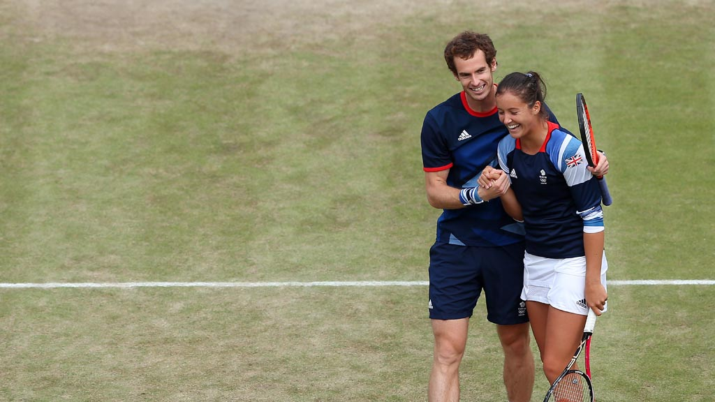 August 4, 2012: Laura Robson and Andy Murray of Great Britain celebrate after defeating Christopher Kas and Sabine Lisicki of Germany in their Mixed Doubles Tennis semi-final at Wimbledon
