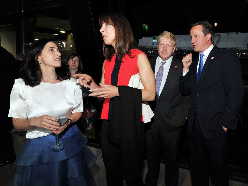 Best of rivals: The Mayor and PM with their wives at the Olympic opening ceremony