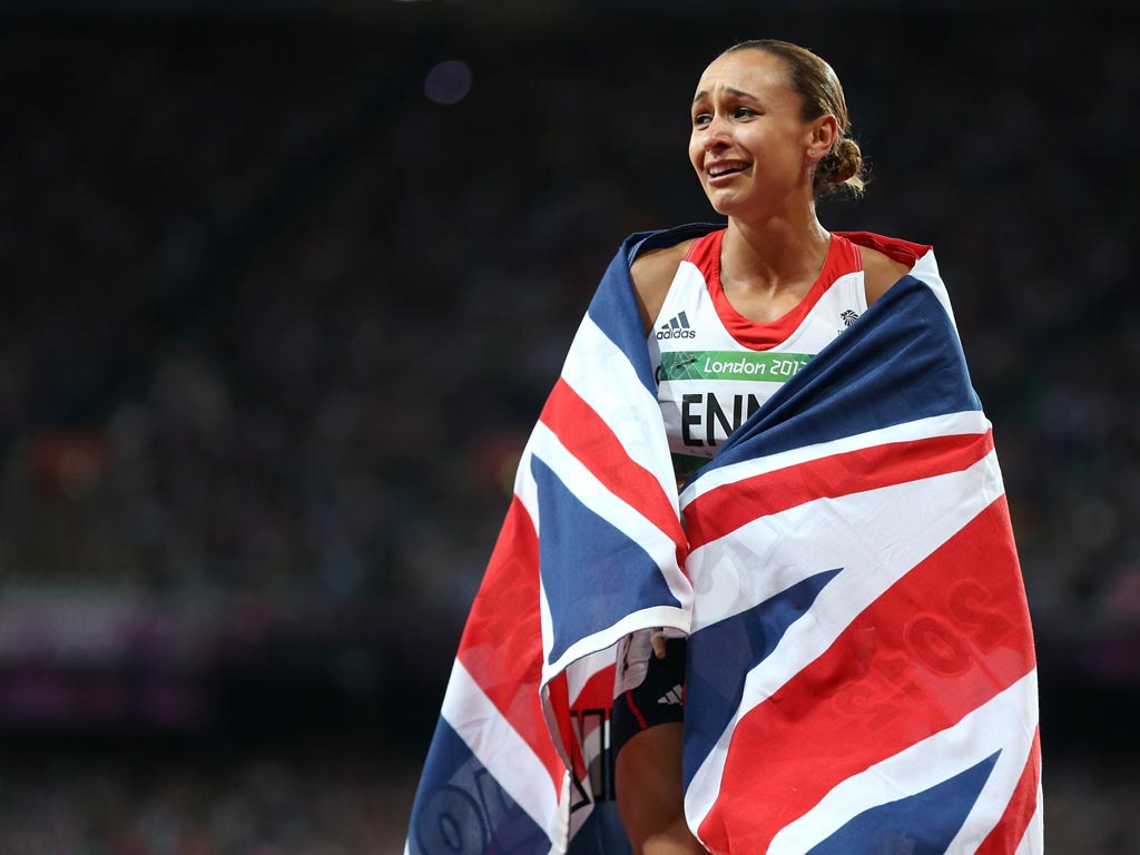 An emotional Jessica Ennis after winning the heptathlon