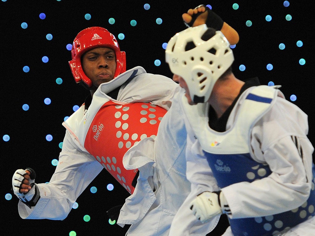 Mean feet: Lutalo Muhammad on his way to gold in Manchester last May