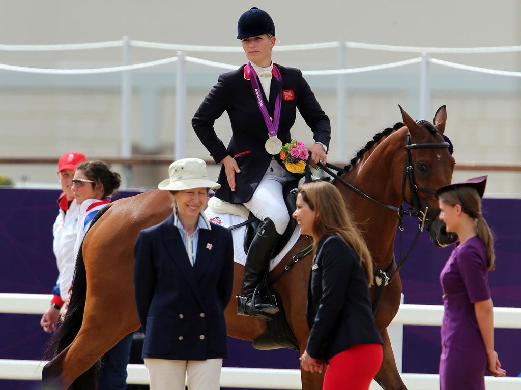 Royal audience: Zara Phillips with Princess Anne and Princess Haya (second right) at Greenwich Park last week