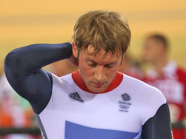 Great Britain’s Jason Kenny goes in the sprint today